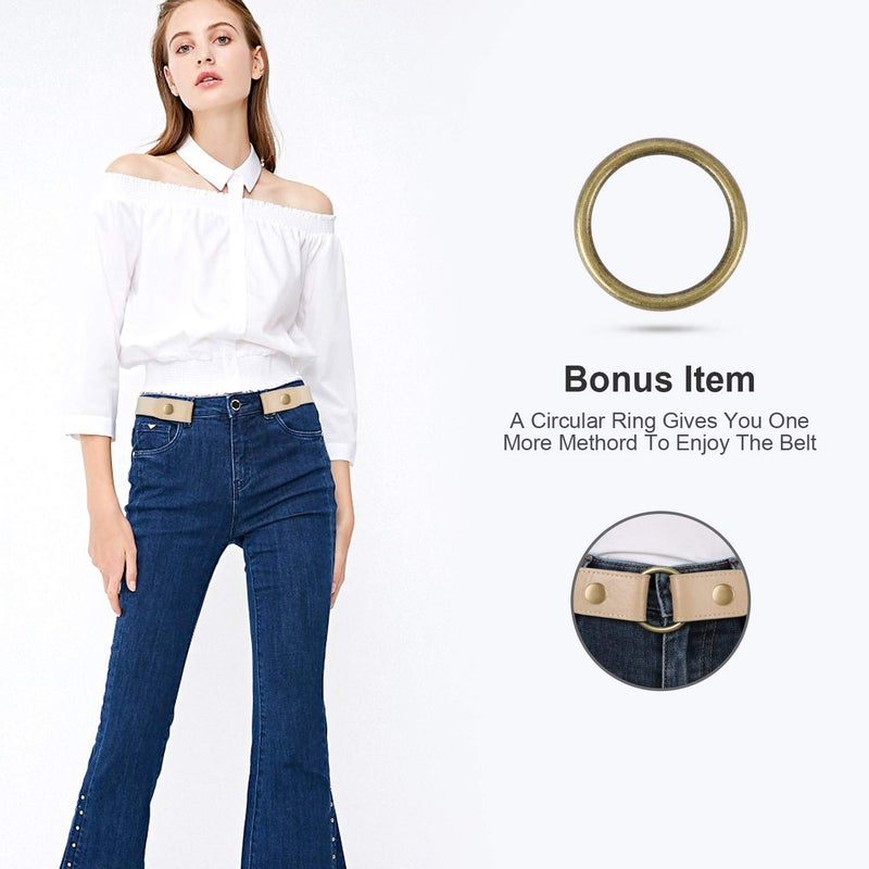 WHIPPY 3 Pieces Buckle Free Adjustable Women Belt, No Buckle Invisible Elastic Belts for Jeans Pants (Black Beige, Fit Pants Size 22-36 Inches) - Image 5